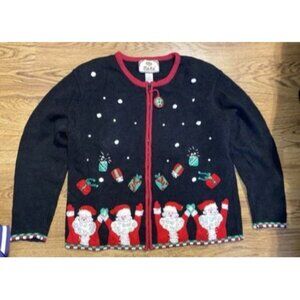 Vintage 2003 Tiara International Womens Full Zip Christmas Knit Santa Sweater M